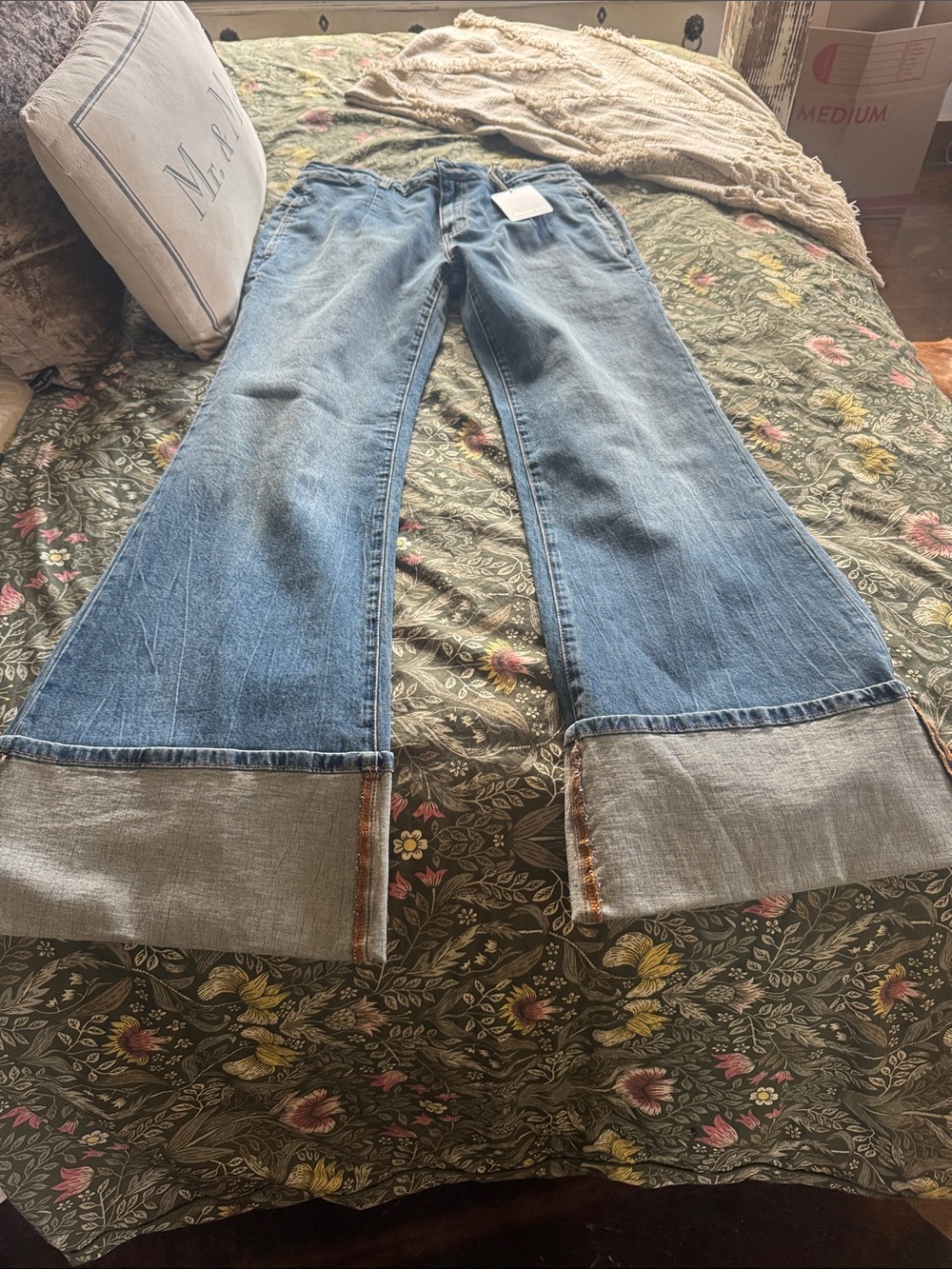 Anthropologie Light Blue Wide-Leg Cuffed Jeans